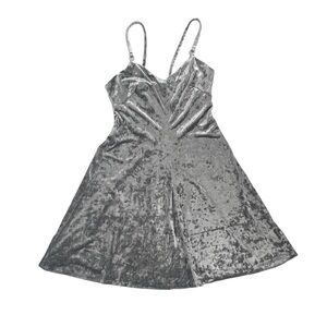 Calvin Klein Silver Velvet Mini V-Neck Skater Dress Size 8 Women’s